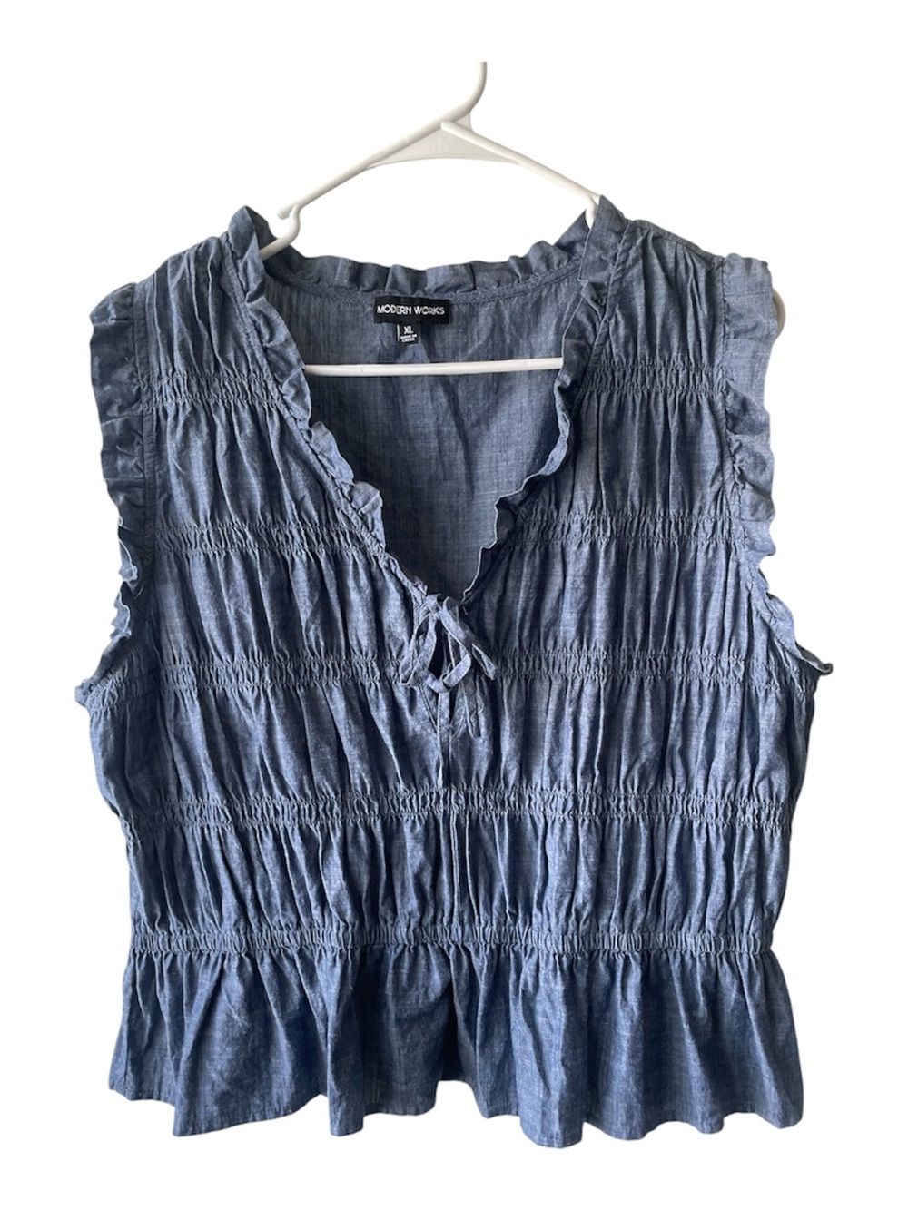 Modern Works Indigo Smocked Ruffle Camisole